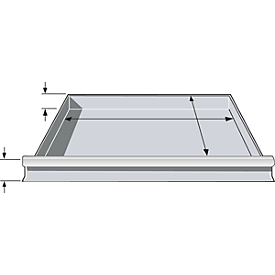 Schuifladen, voor vlakbreedte 995 mm, H 100 mm, D 400 mm, lichtzilver